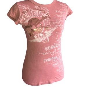 3/$30 Gold and Pink Skull Rebel Tee Size L